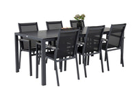 Break eettafel - zwart alu / zwart aintwood - 205*90 + Parma armstoel