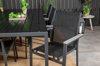 Break eettafel - zwart alu / zwart aintwood - 205*90 + Parma armstoel