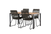 Break eettafel 95*150 - zwart / alu + Bois eetstoel - zwart / grijs bruin