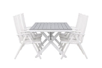 Garcia eettafel 200*100 - wit / alu / grijs aintwood + Break eetstoel - wit / alu / textilene