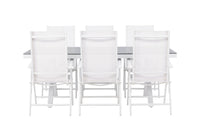 Garcia eettafel 200*100 - wit / alu / grijs aintwood + Break eetstoel - wit / alu / textilene