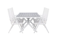 Garcia eettafel 200*100 - wit / alu / grijs aintwood + Break eetstoel - wit / alu / textilene