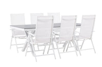 Garcia eettafel 200*100 - wit / alu / grijs aintwood + Break eetstoel - wit / alu / textilene