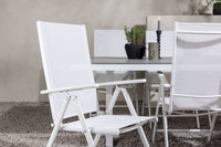 Garcia eettafel 200*100 - wit / alu / grijs aintwood + Break eetstoel - wit / alu / textilene