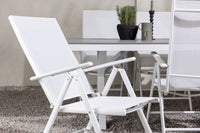 Garcia eettafel 200*100 - wit / alu / grijs aintwood + Break eetstoel - wit / alu / textilene