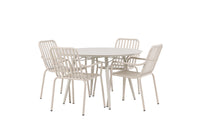 Lina eettafel 120ø - Beige + Peking eetstoel - beige / alu