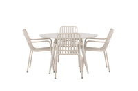 Lina eettafel 120ø - Beige + Peking eetstoel - beige / alu