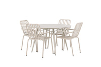 Lina eettafel 120ø - Beige + Peking eetstoel - beige / alu