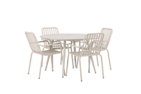 Lina eettafel 120ø - Beige + Peking eetstoel - beige / alu
