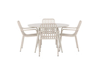 Lina eettafel 120ø - Beige + Peking eetstoel - beige / alu