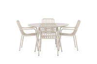 Lina eettafel 120ø - Beige + Peking eetstoel - beige / alu