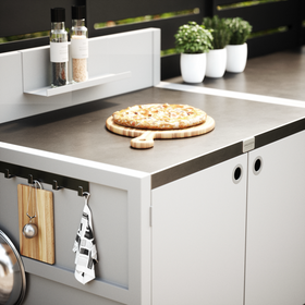 Speciale prijs UMAMI buitenkeuken module 1 + 2 inclusief hoes, wit / roestvrij