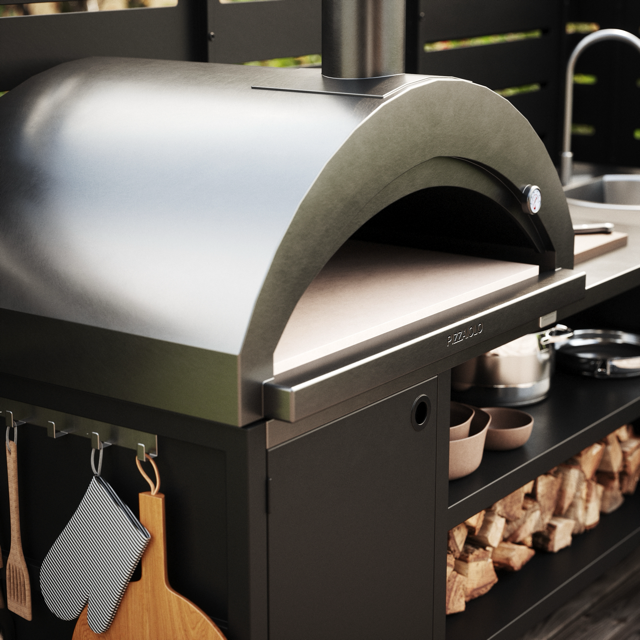 Pizzaiolo hout + accessoires + Umami module 3, zwart / roestvrij