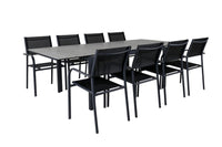 Levels eettafel 160/240 - zwart / grijs + Santorini armstoel - zwart aluminium / zwart textilene