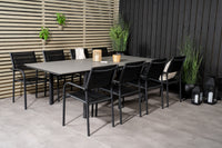 Levels eettafel 160/240 - zwart / grijs + Santorini armstoel - zwart aluminium / zwart textilene