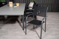 Levels eettafel 160/240 - zwart / grijs + Santorini armstoel - zwart aluminium / zwart textilene