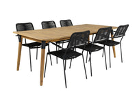 Julian eettafel 210*100 - acacia + Lindos armstoel - zwart aluminium / zwart touw