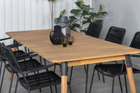Julian eettafel 210*100 - acacia + Lindos armstoel - zwart aluminium / zwart touw