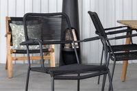 Julian eettafel 210*100 - acacia + Lindos armstoel - zwart aluminium / zwart touw