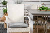 Albany eettafel 152/210 - wit alu / grijs aintwood + Anna Arm leunstoel - wit