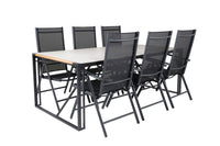 Texas eettafel 200*100 - zwart alu / teak / + Break 5:pos eetstoel - zwart