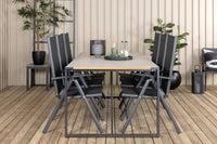 Texas eettafel 200*100 - zwart alu / teak / + Break 5:pos eetstoel - zwart