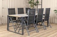 Texas eettafel 200*100 - zwart alu / teak / + Break 5:pos eetstoel - zwart