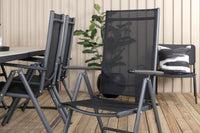 Texas eettafel 200*100 - zwart alu / teak / + Break 5:pos eetstoel - zwart