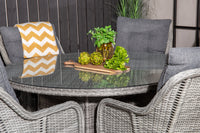 Volta eettafel ø150 - grijs + Vikelund armstoel met kussen - grijs