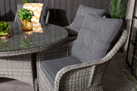 Volta eettafel ø150 - grijs + Vikelund armstoel met kussen - grijs