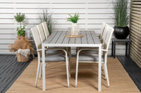 Break eettafel 205*90 - wit alu / grijs aintwood + Anna armstoel - wit