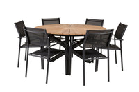 Mexico eettafel ø140 - zwart / teak + Santorini armstoel - zwart