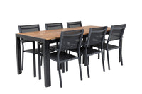 Houten eettafel 200*100 - zwart / acacia + Copacabana armstoel