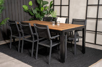 Houten eettafel 200*100 - zwart / acacia + Copacabana armstoel