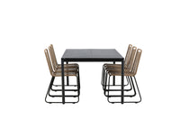 Modena eettafel 200*100 - zwart + Lindos eetstoel - zwart alu / latte touw