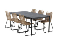 Modena eettafel 200*100 - zwart + Lindos eetstoel - zwart alu / latte touw