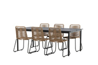 Modena eettafel 200*100 - zwart + Lindos eetstoel - zwart alu / latte touw