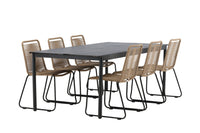 Modena eettafel 200*100 - zwart + Lindos eetstoel - zwart alu / latte touw