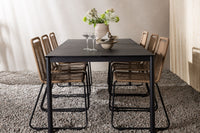 Modena eettafel 200*100 - zwart + Lindos eetstoel - zwart alu / latte touw