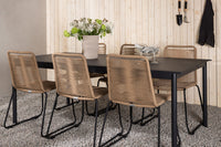 Modena eettafel 200*100 - zwart + Lindos eetstoel - zwart alu / latte touw