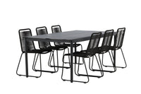 Modena eettafel 200*100 - zwart + Lindos eetstoel - zwart / alu / touw