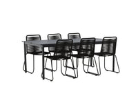 Modena eettafel 200*100 - zwart + Lindos eetstoel - zwart / alu / touw