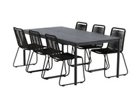 Modena eettafel 200*100 - zwart + Lindos eetstoel - zwart / alu / touw