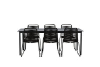 Modena eettafel 200*100 - zwart + Lindos eetstoel - zwart / alu / touw