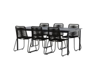 Modena eettafel 200*100 - zwart + Lindos eetstoel - zwart / alu / touw