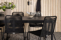 Modena eettafel 200*100 - zwart + Lindos eetstoel - zwart / alu / touw