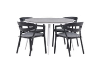 Break eettafel 120ø - wit / grijs / alu / aintwood + Slit eetstoel met kussen - zwart / grijs / aluminium