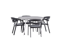 Break eettafel 120ø - wit / grijs / alu / aintwood + Slit eetstoel met kussen - zwart / grijs / aluminium