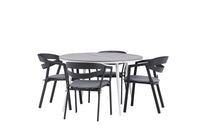 Break eettafel 120ø - wit / grijs / alu / aintwood + Slit eetstoel met kussen - zwart / grijs / aluminium