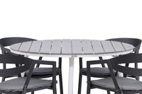 Break eettafel 120ø - wit / grijs / alu / aintwood + Slit eetstoel met kussen - zwart / grijs / aluminium